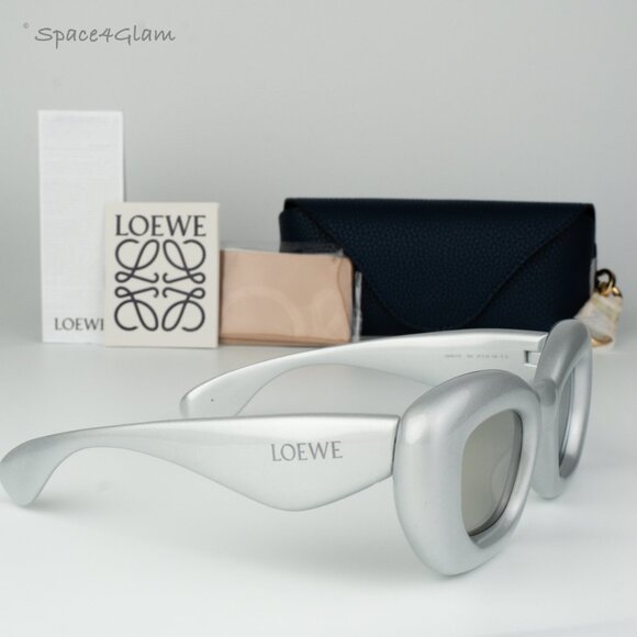 Loewe Women Sunglasses LW40117I 20C Silver Grey Smoke Mirror Cat Eye BRAND NEW